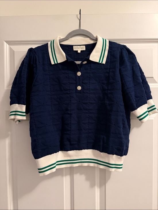 entro Tops - entro Navy Polo Top with White & Green Trim - Kids